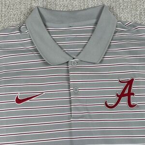 Nike Dri-Fit Mens Large Alabama Crimson Tide Gray Striped Golf Polo Shirt